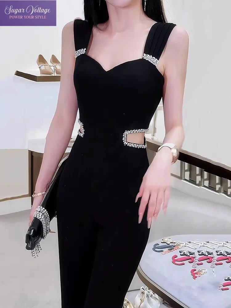 Luxury Temperament Sexy Diamonds Camisole Jumpsuit Women Fashion Black Hollow Out High Waist Sleeveless Partywear Slim Bodysuit
Luxury Temperament Sexy Diamonds Camisole Jumpsuit Women Fashion Black Hollow Out High Waist Sleeveless Partywear Slim Bodysuit