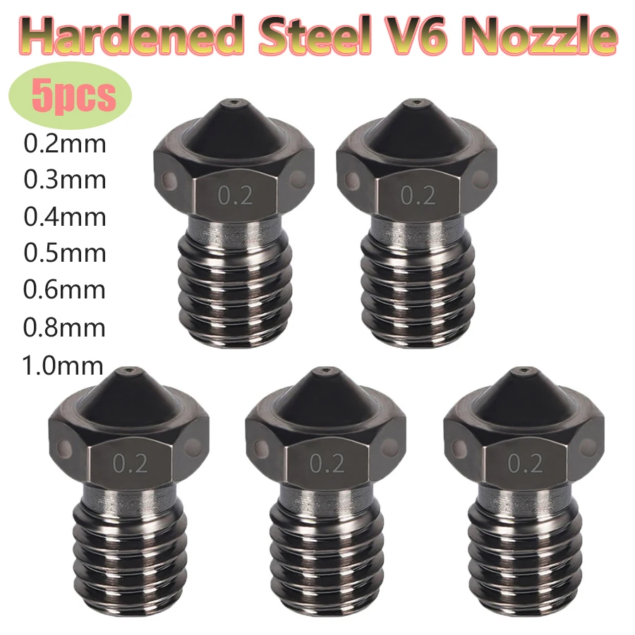 Высокое качество, 5 шт., сопло из закаленной стали V6, детали для 3D-принтера Hotend E3D V6, сопла, устойчивые к коррозии для нити 1,75 мм
Высокое качество, 5 шт., сопло из закаленной стали V6, детали для 3D-принтера Hotend E3D V6, сопла, устойчивые к коррозии для нити 1,75 мм