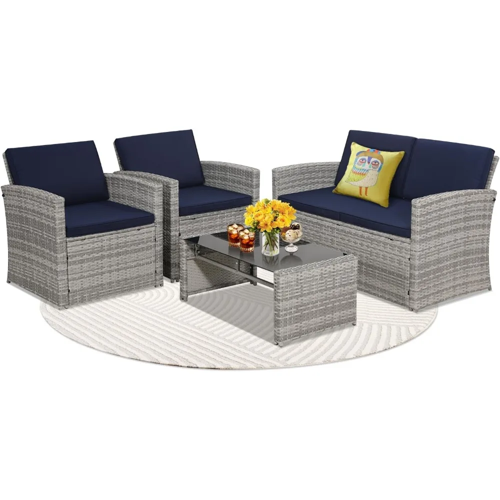4 Pieces Patio Conversation Set, Outside Rattan Sectional Sofa, Cushioned Furniture Set, Wicker Sofa Ideal for Garden, Porch, Ba
4 Pieces Patio Conversation Set, Outside Rattan Sectional Sofa, Cushioned Furniture Set, Wicker Sofa Ideal for Garden, Porch, Ba