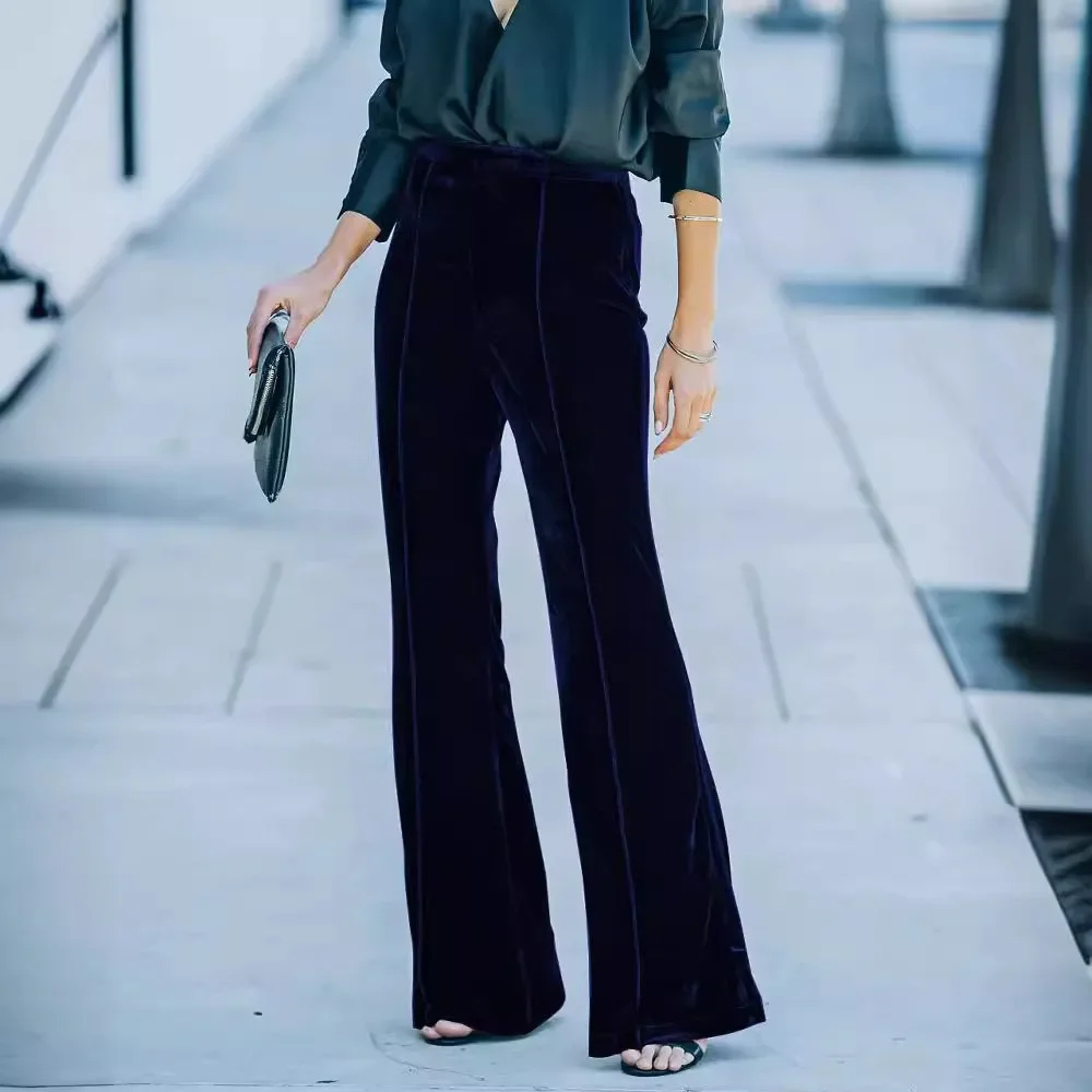 2024 Autumn/Winter Women's Solid Gold Velvet High Waist Pants Collage Micro Flare Wide Leg Fashion Casual Formal Pants
2024 Autumn/Winter Women's Solid Gold Velvet High Waist Pants Collage Micro Flare Wide Leg Fashion Casual Formal Pants