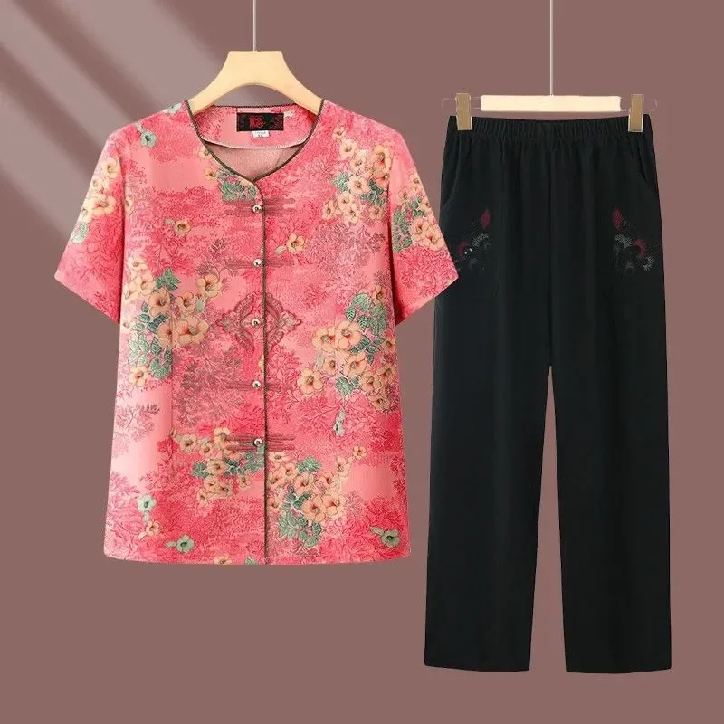 Elderly Women Chinese Floral Print Short Sleeve Shirt Straight Pants Two Piece Summer Outfit
Elderly Women Chinese Floral Print Short Sleeve Shirt Straight Pants Two Piece Summer Outfit