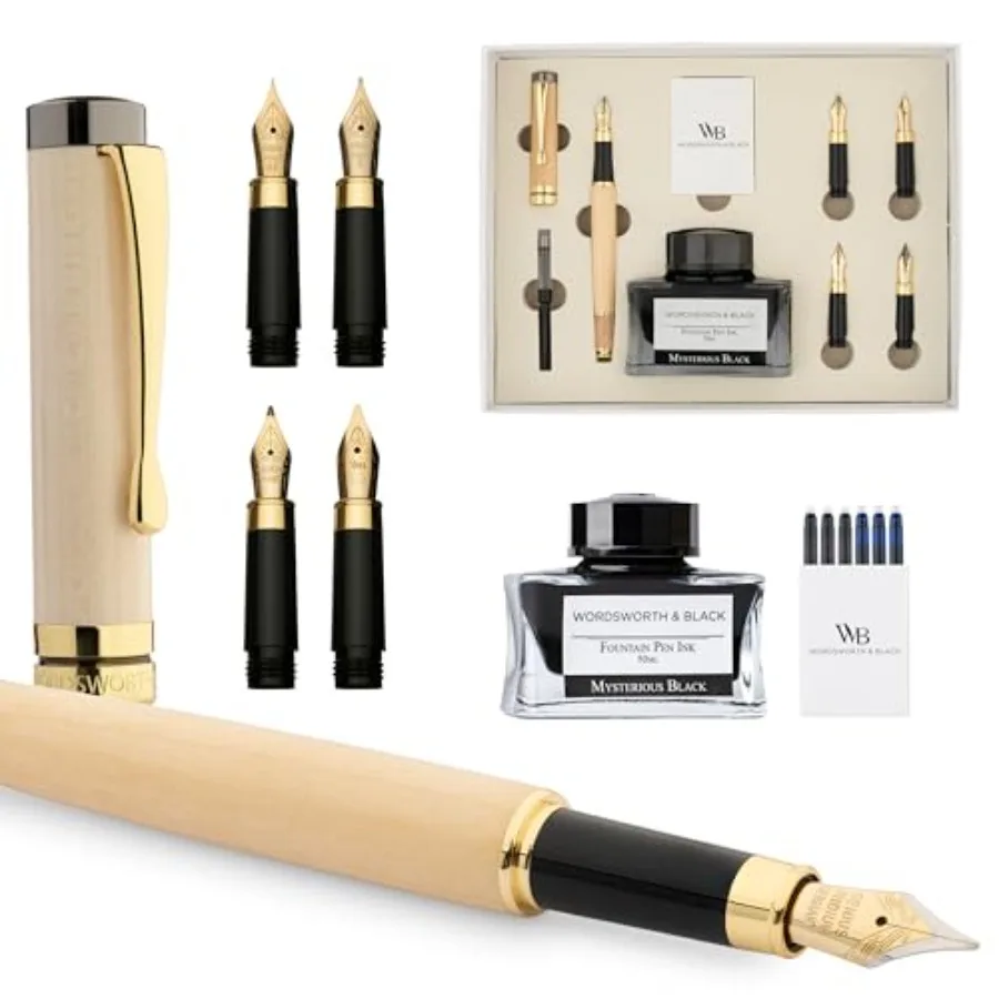 Fountain Pen Gift Set, Includes Ink Bottle, 6 Ink Cartridges, Ink Refill Converter, 4 Replacement Nibs, Luxury Bamboo, Journali
Fountain Pen Gift Set, Includes Ink Bottle, 6 Ink Cartridges, Ink Refill Converter, 4 Replacement Nibs, Luxury Bamboo, Journali