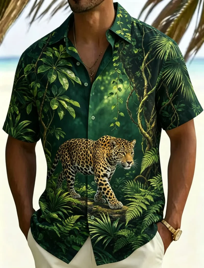 Men's Tropical Jungle Animal Printed Casual shirt, Wild Exotic style, For Outdoor exploration, Holiday Travel And Daily Dressing
Men's Tropical Jungle Animal Printed Casual shirt, Wild Exotic style, For Outdoor exploration, Holiday Travel And Daily Dressing