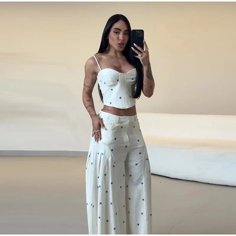 Fashion Denim Two-Piece Outfit Women's V-neck Lace Up Button Cropped Jacket Slit Wide Leg Pants 2026 New Lady Casual Streetwear 19 S438bcc7642264de2a7a7d1956d59bd0cu