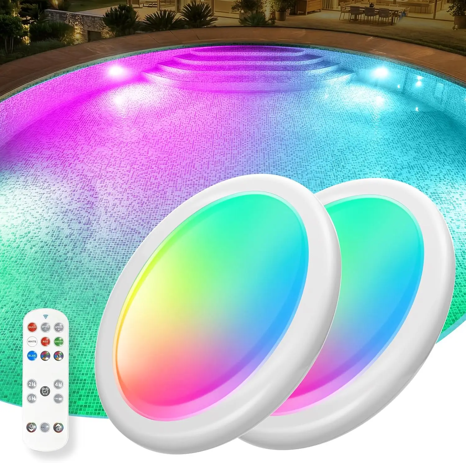 Rechargeable Floating Pool Lights for Above Ground & Inground Pools, 16H LED with Remote, Timer, IP68, 7 Colors, 2 Pack
Rechargeable Floating Pool Lights for Above Ground & Inground Pools, 16H LED with Remote, Timer, IP68, 7 Colors, 2 Pack