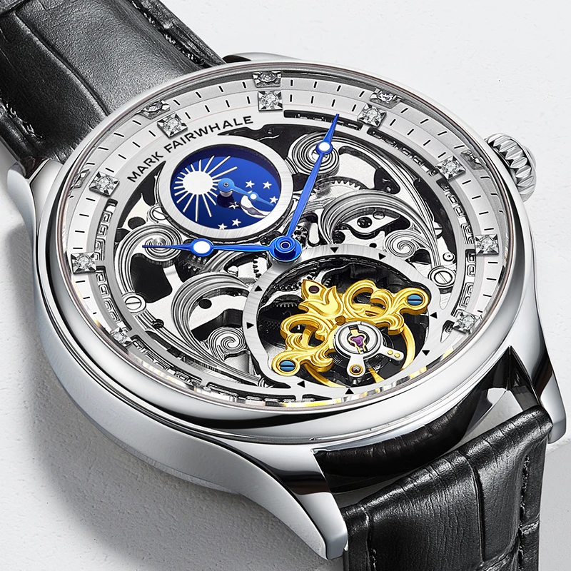 Mark Fairwhale Men's Tourbillon Automatic Mechanical Watch Sport Luminous Waterproof Moon Phases Wristwatch
Mark Fairwhale Men's Tourbillon Automatic Mechanical Watch Sport Luminous Waterproof Moon Phases Wristwatch