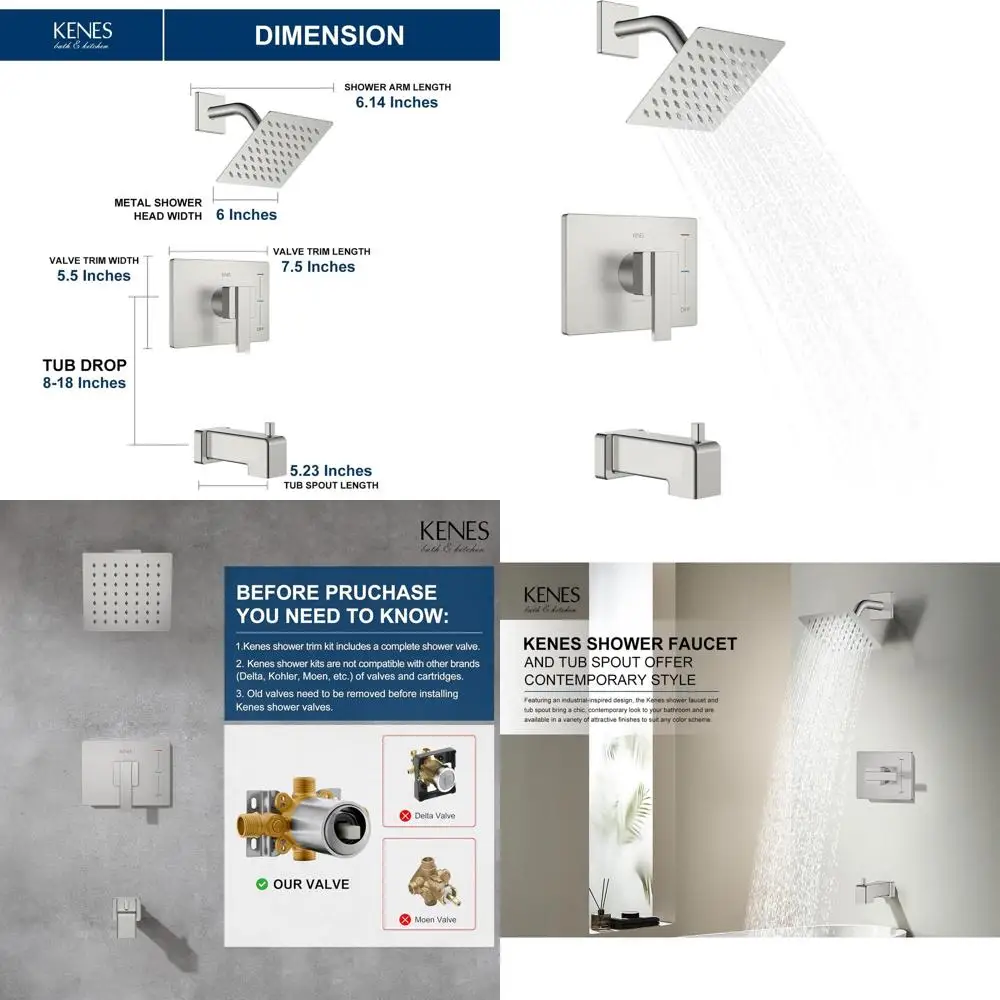 Complete Brushed Nickel Tub & Shower Set with 6 Rain Head, Square System, KE-6025A (Valve Included)
Complete Brushed Nickel Tub & Shower Set with 6 Rain Head, Square System, KE-6025A (Valve Included)