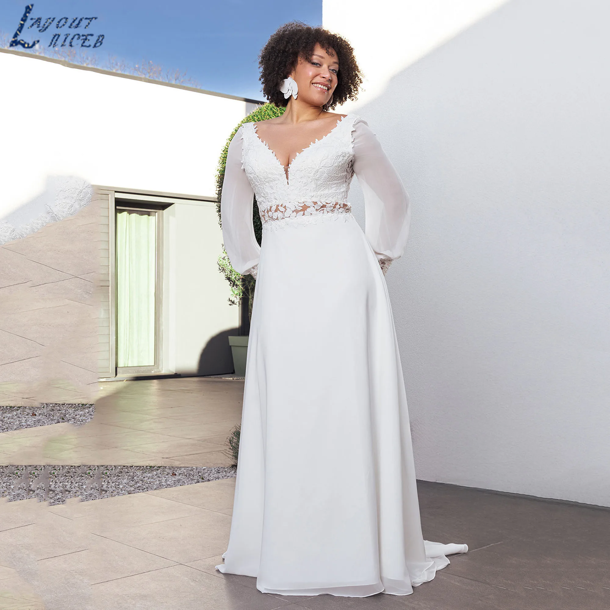 Plus Size Bridal Dress With Removable Long Sleeves Chiffon V-Neck A-Line Wedding Gowns Boho Backless robe de mariée Customized
Plus Size Bridal Dress With Removable Long Sleeves Chiffon V-Neck A-Line Wedding Gowns Boho Backless robe de mariée Customized