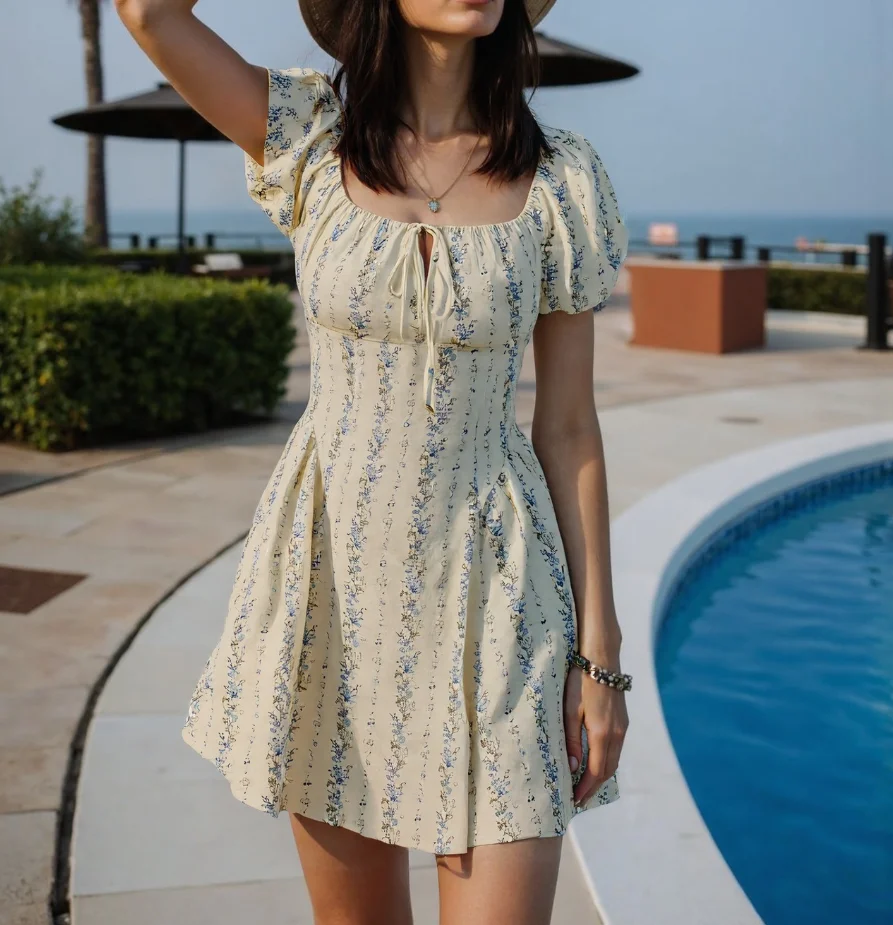 Summer Women's Elegant Square Neck Floral Print Waist Slimming Bubble Sleeve Dress Fashionable Temperament A-Line Dress
Summer Women's Elegant Square Neck Floral Print Waist Slimming Bubble Sleeve Dress Fashionable Temperament A-Line Dress