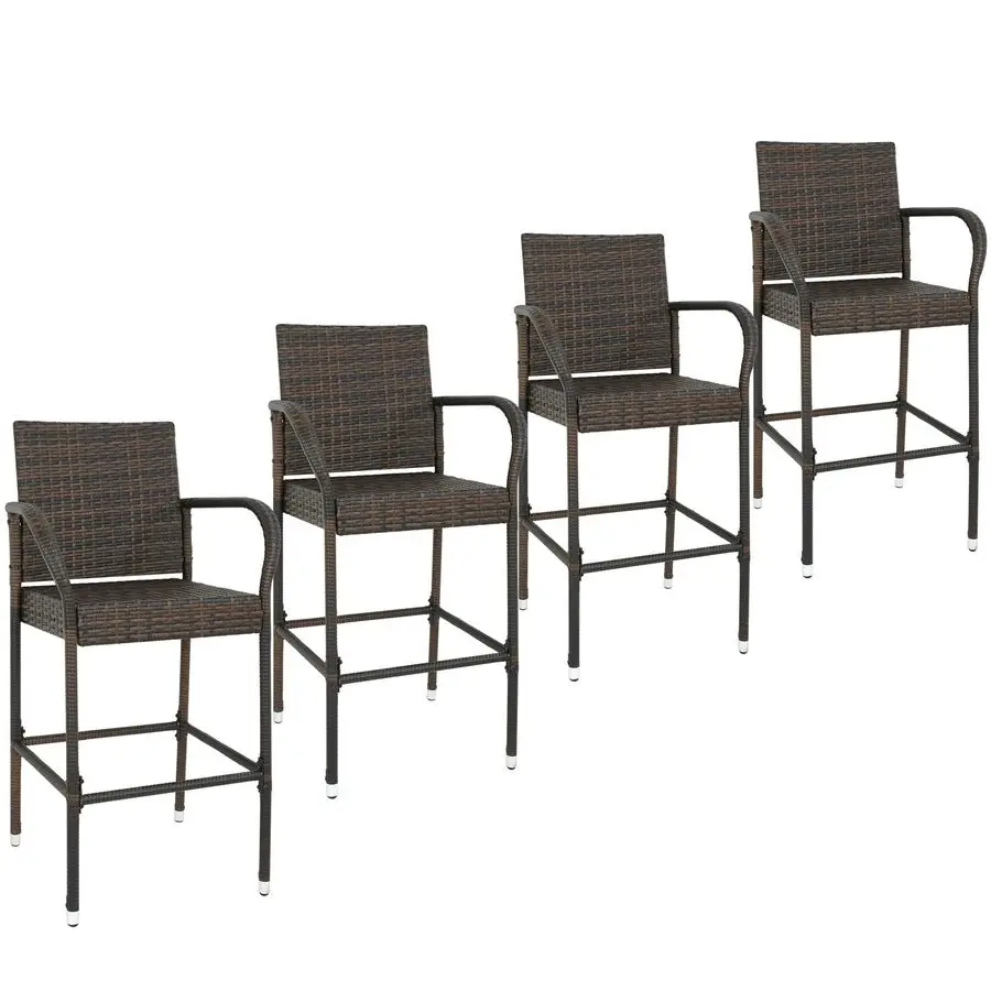 Комплект из 4 плетеных барных стульев для улицы, всепогодные обеденные стулья для патио, плетеные стулья-барные стулья с подлокотниками
Комплект из 4 плетеных барных стульев для улицы, всепогодные обеденные стулья для патио, плетеные стулья-барные стулья с подлокотниками