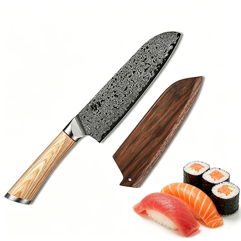 7 Inch Santoku Knife With Walnut Sheath 67-layers Damascus Steel VG-10 Blade Chef Slicing Cleaver Western Japanese Kitchen Knife
7 Inch Santoku Knife With Walnut Sheath 67-layers Damascus Steel VG-10 Blade Chef Slicing Cleaver Western Japanese Kitchen Knife