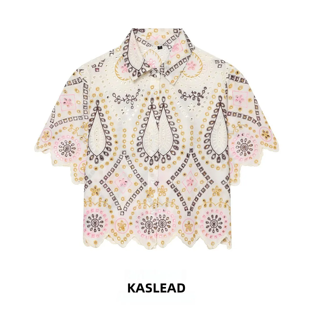 KASLEAD New Women's Fashionable Short Sleeve Embroidered Hollow out Shirt Breathable Polyester Fiber Loose Fit Spring 2026
KASLEAD New Women's Fashionable Short Sleeve Embroidered Hollow out Shirt Breathable Polyester Fiber Loose Fit Spring 2026