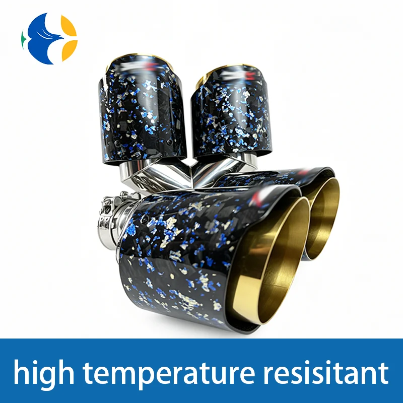 AK Logo Blue Foil Forged Carbon Fiber + Gold Stainless Steel Car Dual Exhaust Tip Double End Pipe Modification Muffler
AK Logo Blue Foil Forged Carbon Fiber + Gold Stainless Steel Car Dual Exhaust Tip Double End Pipe Modification Muffler