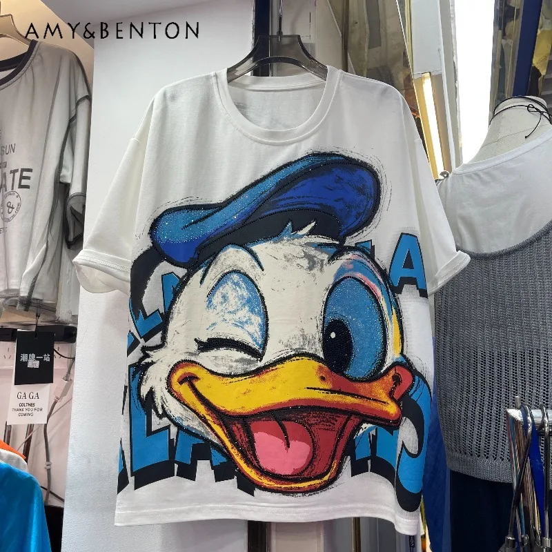 European Style New Heavy Industry Summer Sweet Girl Cute Cartoon Short-sleeved T-shirt Couple Top Women's O-Neck Pullover Tees
European Style New Heavy Industry Summer Sweet Girl Cute Cartoon Short-sleeved T-shirt Couple Top Women's O-Neck Pullover Tees