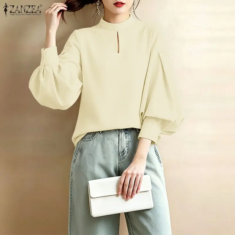 Women Spring Summer Elegant Blouses Keyhole Mock Neck Lantern Sleeve Solid Color Tops ZANZEA Vintage Casual Blusas de Mujer
Women Spring Summer Elegant Blouses Keyhole Mock Neck Lantern Sleeve Solid Color Tops ZANZEA Vintage Casual Blusas de Mujer