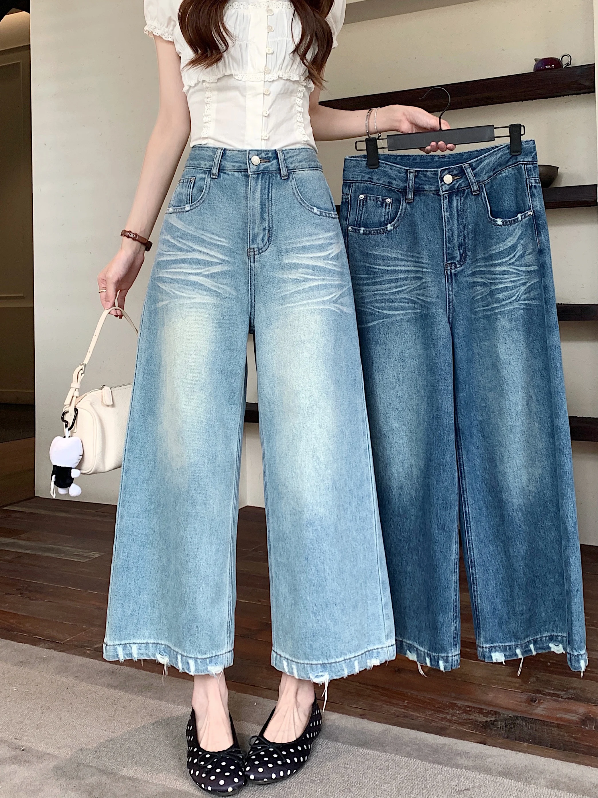 Retro American Washed Loose Women's Jeans High Waist Slim Wide Leg Pants Nine Points Summer Denim Trousers Casual Female Jeans
Retro American Washed Loose Women's Jeans High Waist Slim Wide Leg Pants Nine Points Summer Denim Trousers Casual Female Jeans