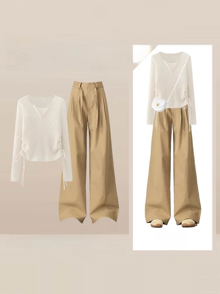Korean Style Knitted Sweater High Waist Wide Leg Pants Two Piece Set Women's Fashion Commute Simple Color Winter Outfit
Korean Style Knitted Sweater High Waist Wide Leg Pants Two Piece Set Women's Fashion Commute Simple Color Winter Outfit