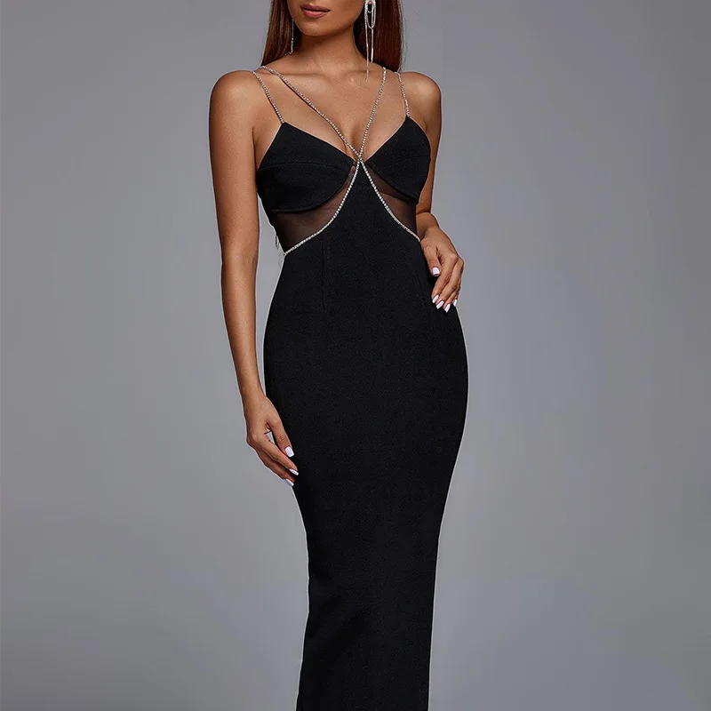 Fashion, elegant temperament, sexy slim fit, party, banquet women's clothing, crystal diamond sling splicing mesh backless solid
Fashion, elegant temperament, sexy slim fit, party, banquet women's clothing, crystal diamond sling splicing mesh backless solid