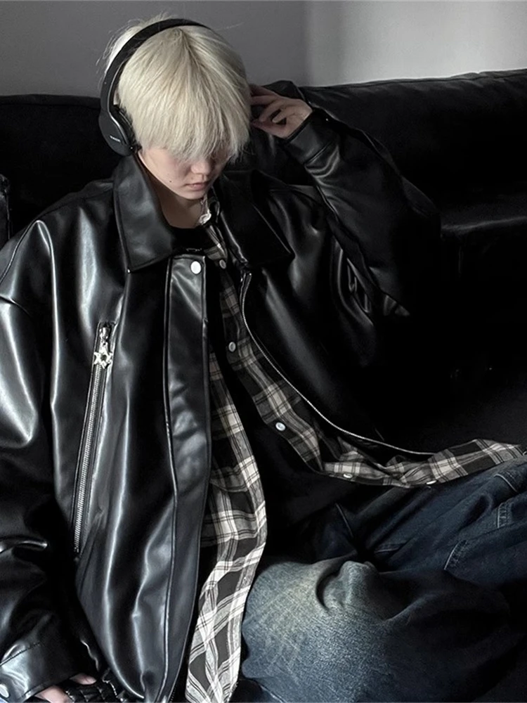 American High Street Sle Men's Leather Jaet Coat Spring Autumn Motorcycle Riding Faion PU Collar Zipper Loose Fit
American High Street Sle Men's Leather Jaet Coat Spring Autumn Motorcycle Riding Faion PU Collar Zipper Loose Fit