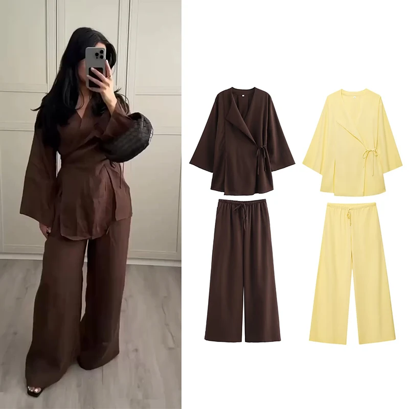 RAFZNB High Waist Wide Leg Pants Sets for Women 2 Pieces Fashion Lace Up Loose Kimono Tops Two Piece Set Women Outfits
RAFZNB High Waist Wide Leg Pants Sets for Women 2 Pieces Fashion Lace Up Loose Kimono Tops Two Piece Set Women Outfits
