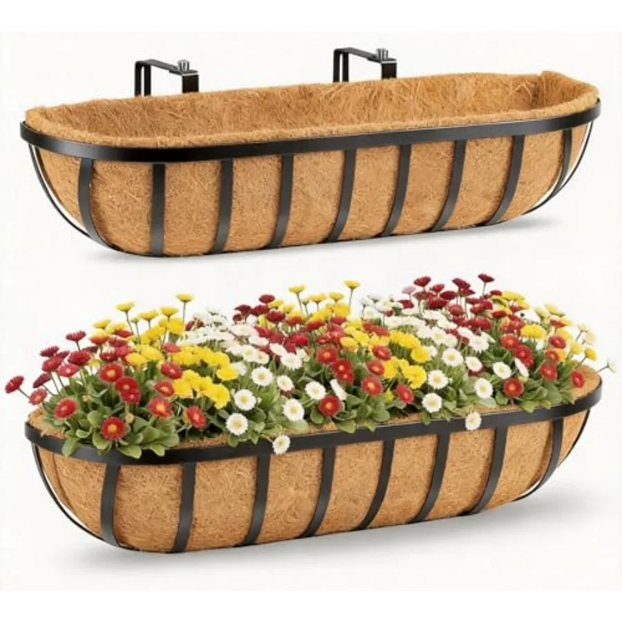 30 Inch Window Deck with Coco Liner, 30" Window Boxes Horse Trough with Coconut Coir Liner, Fence Metal Hanging Flower Planter
30 Inch Window Deck with Coco Liner, 30" Window Boxes Horse Trough with Coconut Coir Liner, Fence Metal Hanging Flower Planter