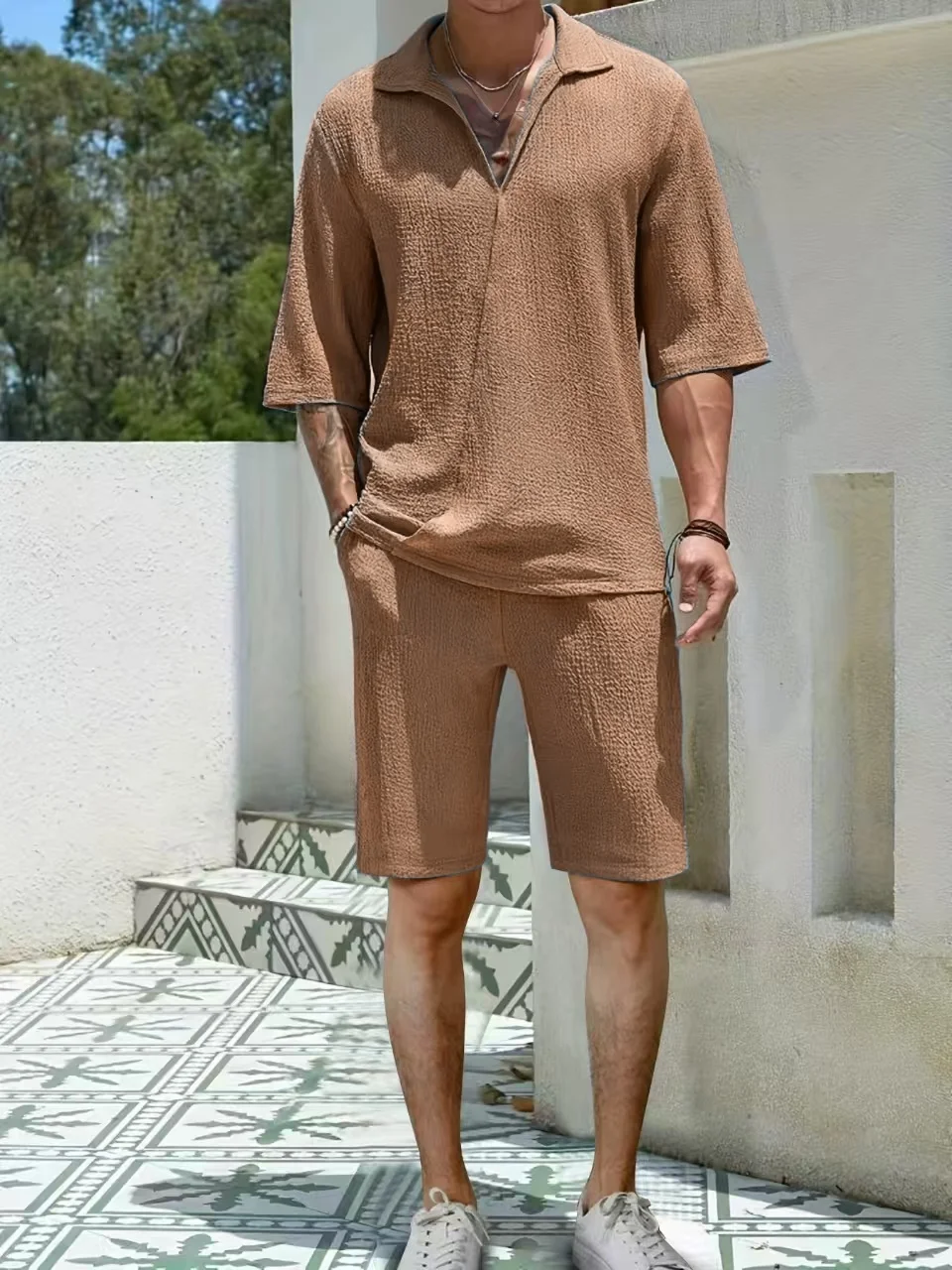 2025 Europe And The United States Men's New Spring Half-Sleeve Shirt Pants Solid Color Suit V-Neck Design Shirt Men Vintage
2025 Europe And The United States Men's New Spring Half-Sleeve Shirt Pants Solid Color Suit V-Neck Design Shirt Men Vintage