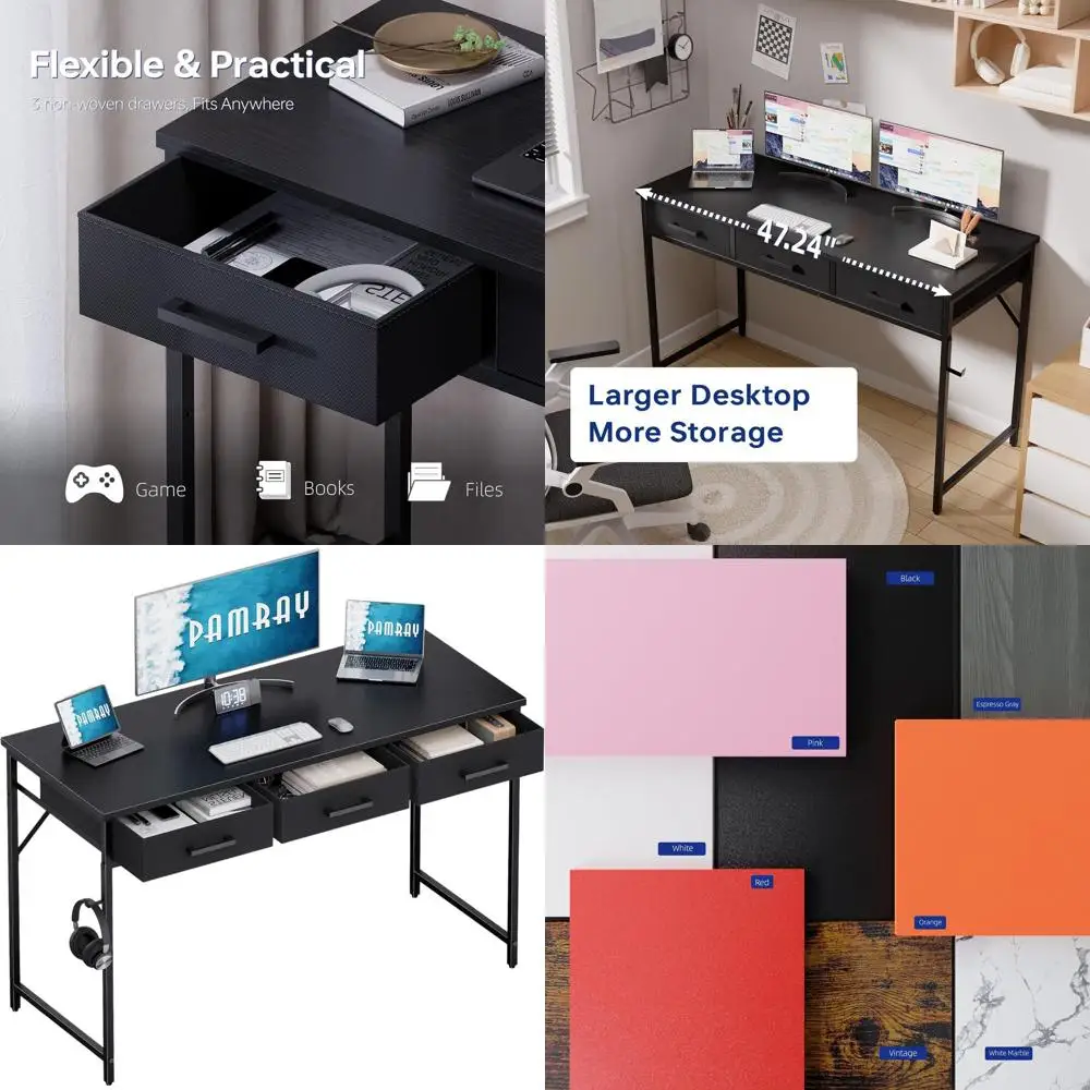 Компактный стол 47 с 3 ящиками для спальни, кабинета или домашнего офиса черного цвета для небольших помещений
Компактный стол 47 с 3 ящиками для спальни, кабинета или домашнего офиса черного цвета для небольших помещений