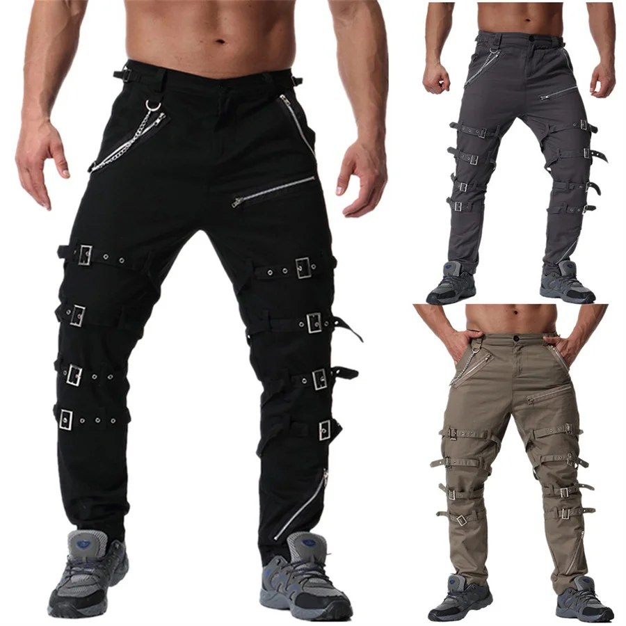 Punk Style Men's Casual Pants Gothic Metal Decor Straps Cargo Trousers for Men Rock Hip Hop Streetwear Black Joggers Oversize
Punk Style Men's Casual Pants Gothic Metal Decor Straps Cargo Trousers for Men Rock Hip Hop Streetwear Black Joggers Oversize