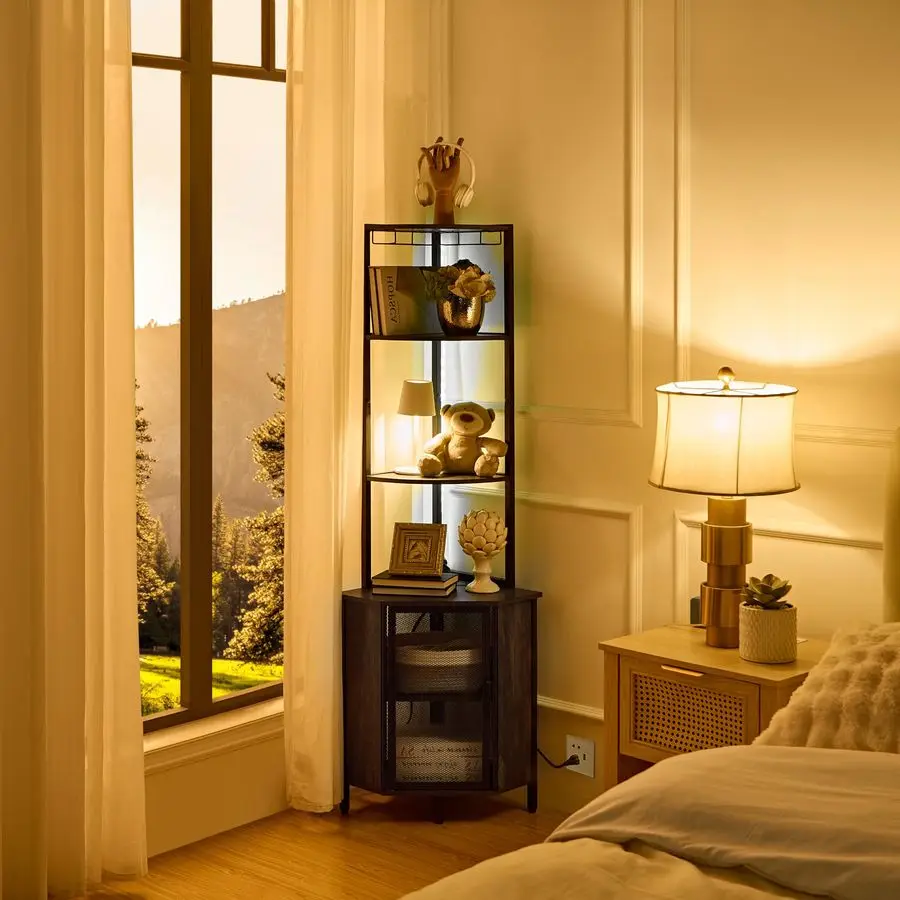 6 Tier Corner Shelf with LED Light and Charging Station, 63 Tall Standing Cabinet Organizer, Narrow Bookshelf with Storage Rack
6 Tier Corner Shelf with LED Light and Charging Station, 63 Tall Standing Cabinet Organizer, Narrow Bookshelf with Storage Rack