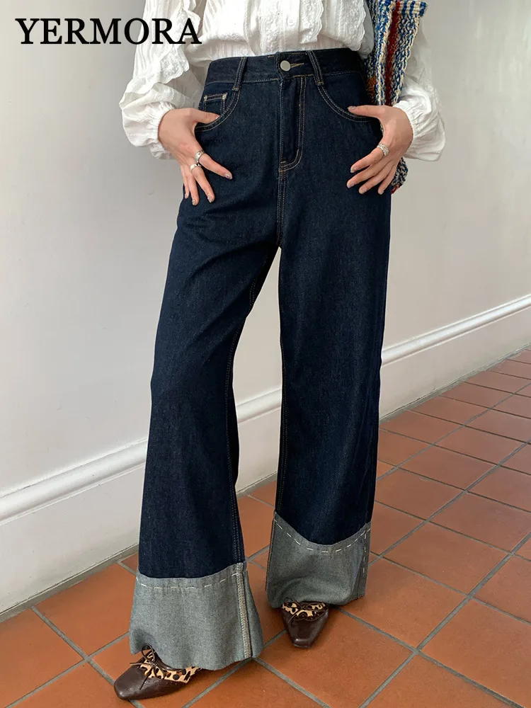 YERMORA Blue Color-block Pockets Casual Wide Leg Jeans For Women Loose Fashion Tide New Denim Trousers Spring Autumn 2025 A697
YERMORA Blue Color-block Pockets Casual Wide Leg Jeans For Women Loose Fashion Tide New Denim Trousers Spring Autumn 2025 A697