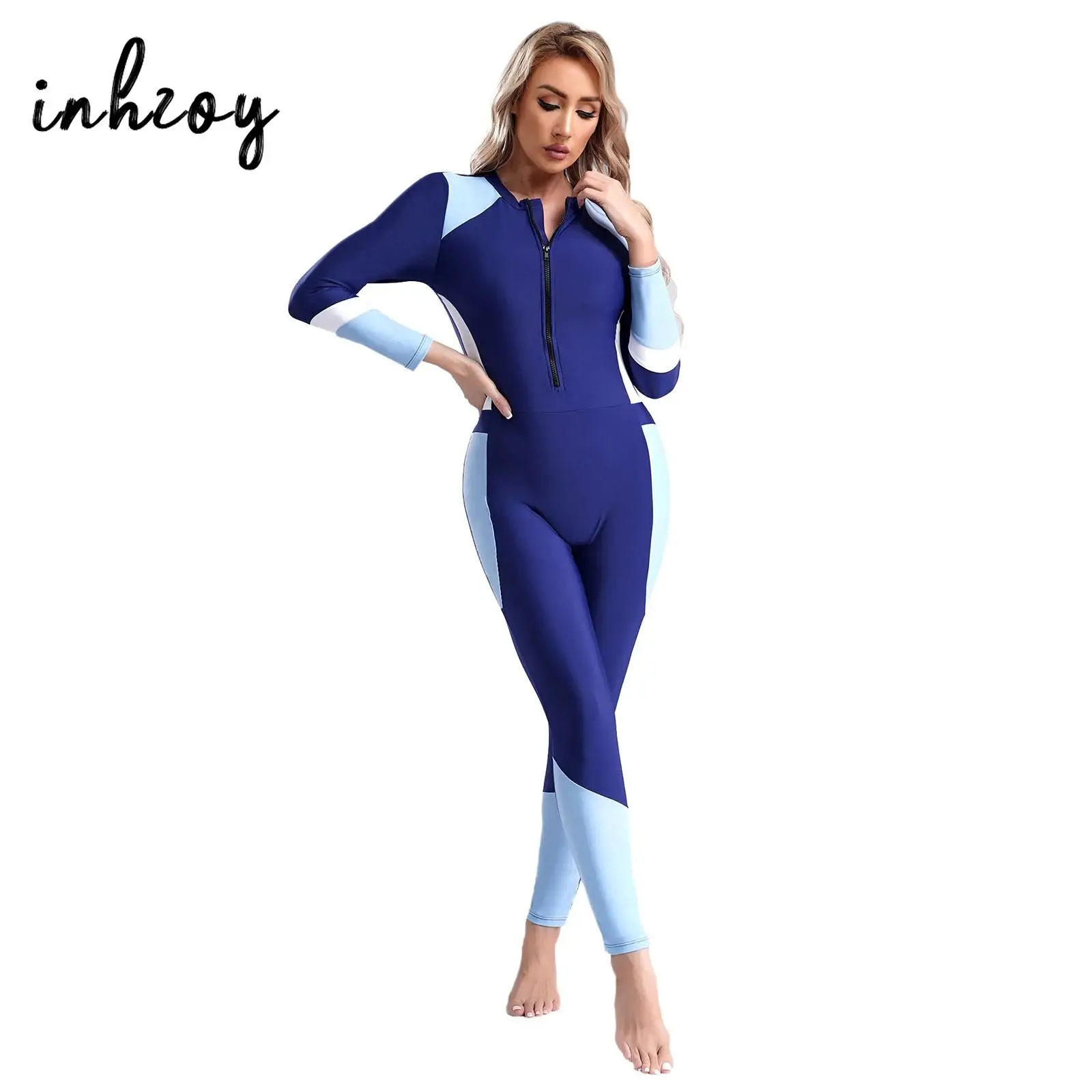 Womens Color Block Long Sleeve Zipper Rash Guard Swimsuit One Piece Wetsuit Full Body Suit for Surfing Diving Swimming Bathing
Womens Color Block Long Sleeve Zipper Rash Guard Swimsuit One Piece Wetsuit Full Body Suit for Surfing Diving Swimming Bathing