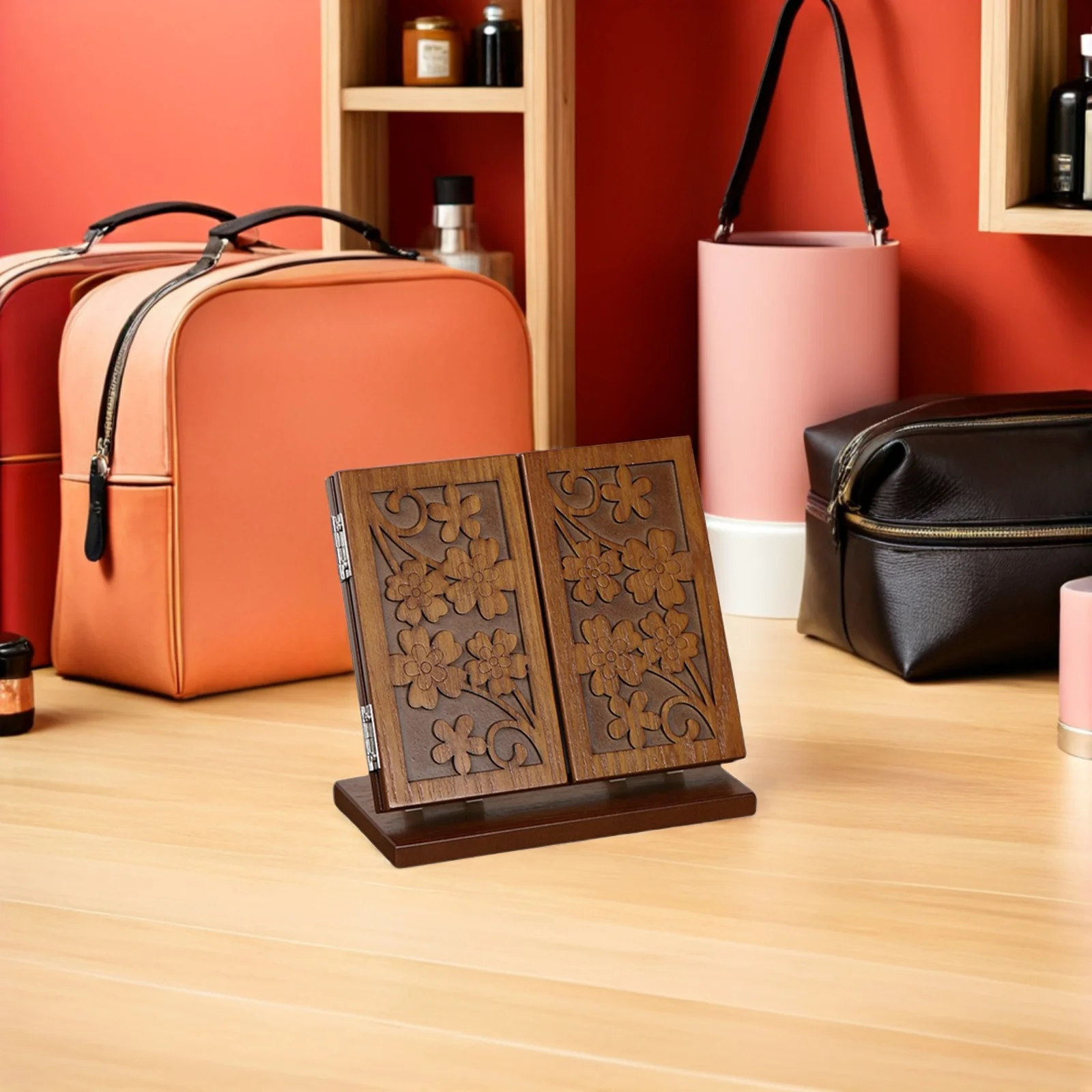 Folding Makeup For Home Use Desktop Mirror With Wooden Base Foldable Three-Sided Design Wood Carve Pattern Woman Makeup
Folding Makeup For Home Use Desktop Mirror With Wooden Base Foldable Three-Sided Design Wood Carve Pattern Woman Makeup