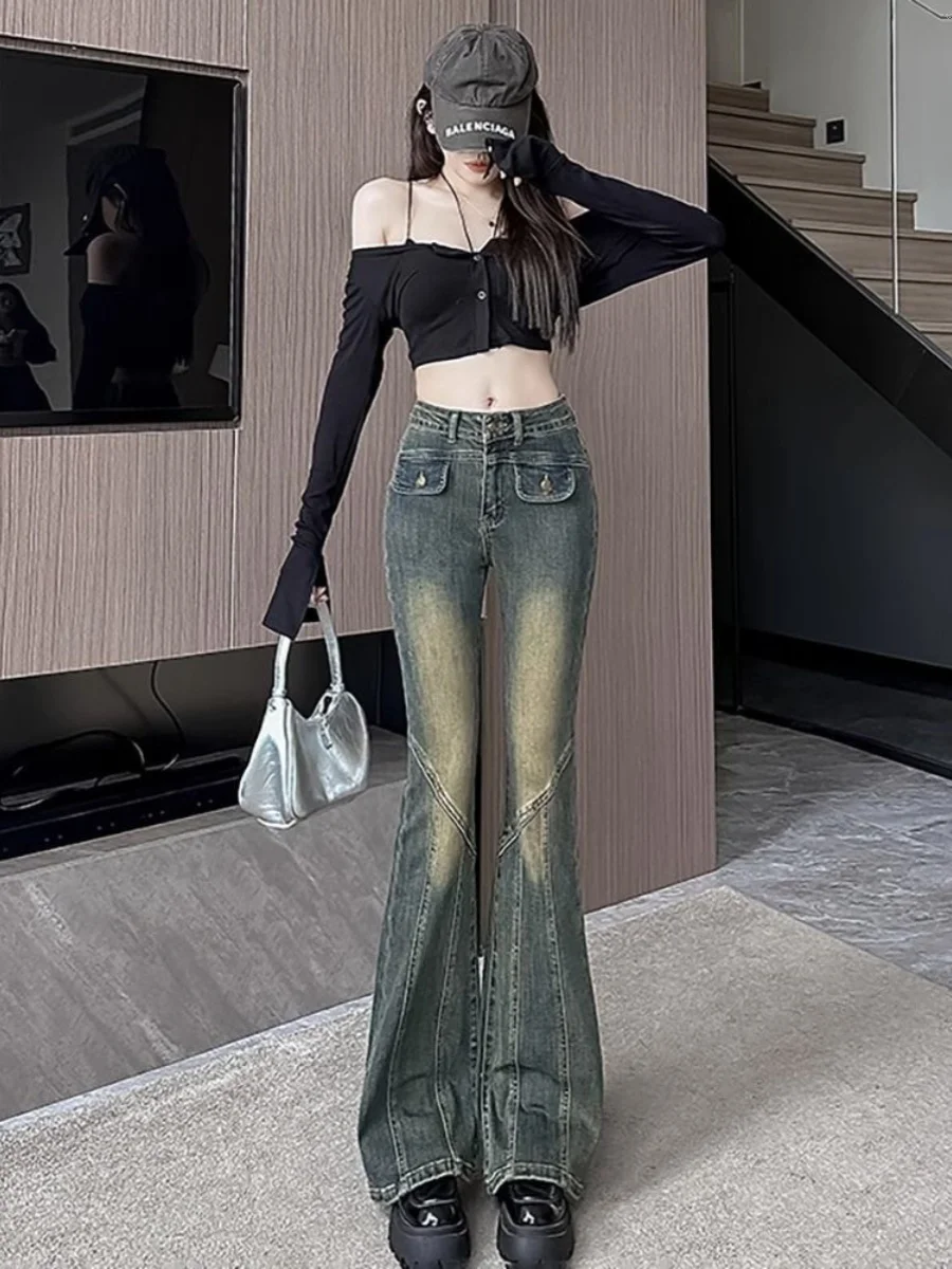 American Style Slimming Bell Bottom Jeans Women's Spring Autumn High Waist mid Stretch Deep Color Slim Fit Long Pants
American Style Slimming Bell Bottom Jeans Women's Spring Autumn High Waist mid Stretch Deep Color Slim Fit Long Pants