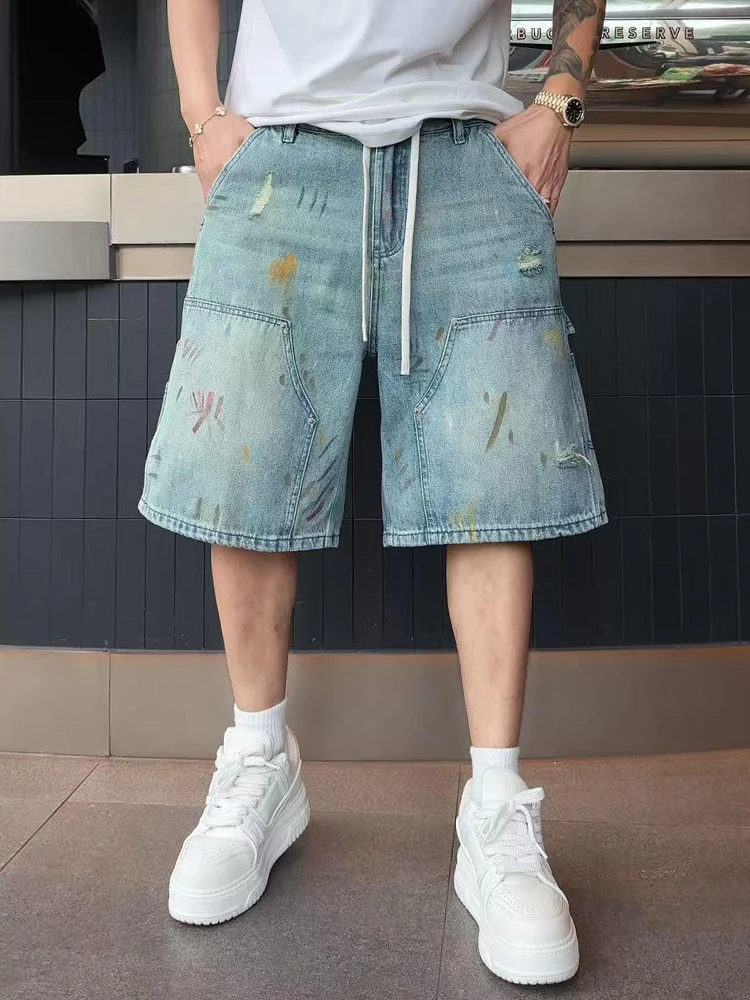 American Streetwear Style Hand-Painted Loose Fit Five-Quarter Denim Shorts for Men Summer Fashion Youthful Graffiti Workwear
American Streetwear Style Hand-Painted Loose Fit Five-Quarter Denim Shorts for Men Summer Fashion Youthful Graffiti Workwear