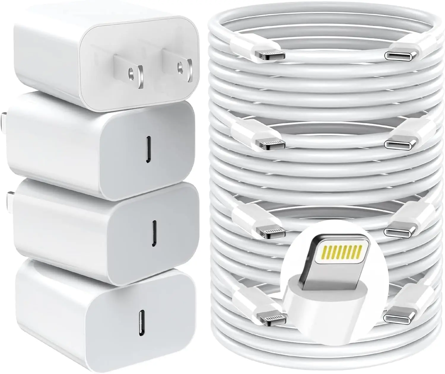 Комплект для быстрой зарядки: 4 сетевых адаптера USB-C и кабели USB-C-Lightning, совместимые с iPhone/iPad
Комплект для быстрой зарядки: 4 сетевых адаптера USB-C и кабели USB-C-Lightning, совместимые с iPhone/iPad