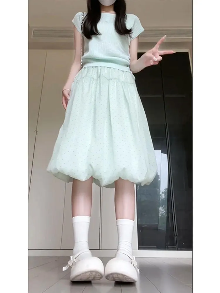 Slimming Effect Drawstring High Waist Bouffant Skirt Sweet Japanese Style Two Piece Set Trendy Summer Fashion for Women
Slimming Effect Drawstring High Waist Bouffant Skirt Sweet Japanese Style Two Piece Set Trendy Summer Fashion for Women