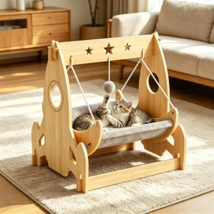Indoor cat swing hammock bed for modern homes, crafted from premium wood, natural brown, elevated design with washable seasonal
Indoor cat swing hammock bed for modern homes, crafted from premium wood, natural brown, elevated design with washable seasonal