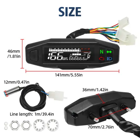 Tacómetro Impermeable de 12V para Motocicleta, Velocímetro 0-12000RPM, Medidor de Voltaje, Indicador de 1-6 Velocidades, Odómetro Universal para Motor