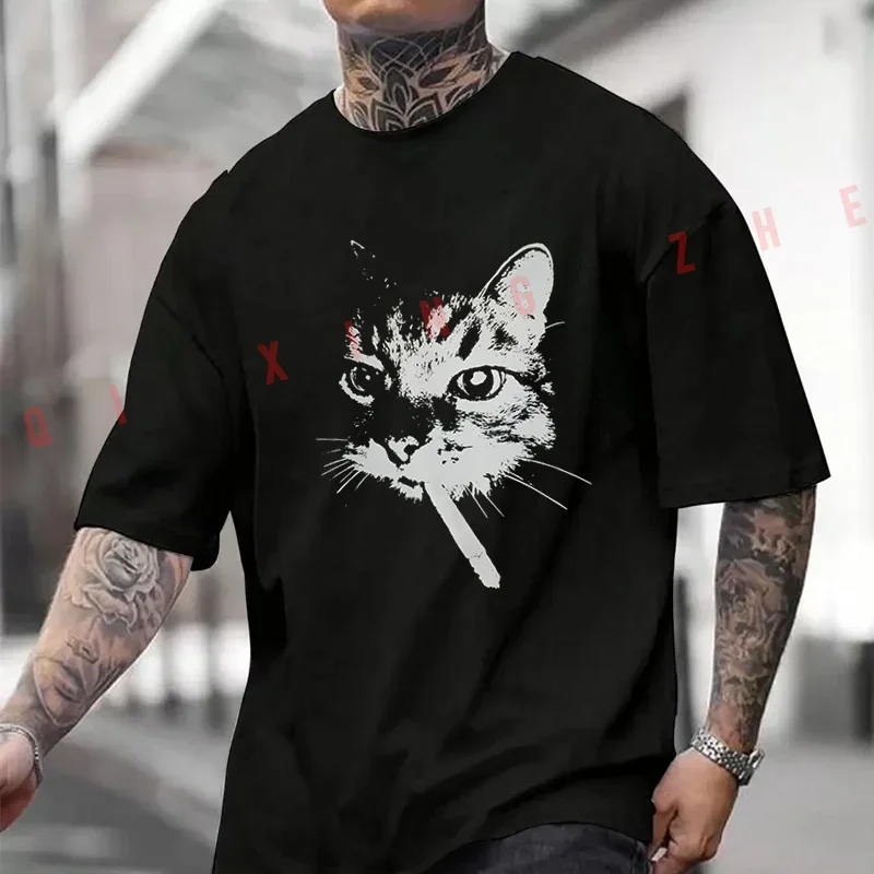 New High-quality American Street Smoking Cat Retro Trendy Moto Men's And Women's T-shirt Cotton Casual Short-sleeved Tshirt
New High-quality American Street Smoking Cat Retro Trendy Moto Men's And Women's T-shirt Cotton Casual Short-sleeved Tshirt