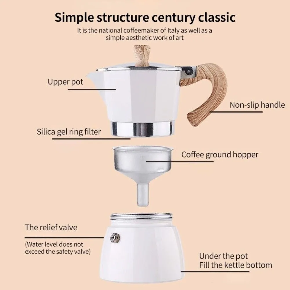 Octagonal Aluminum Moka Pot Wood Pattern Handle Durable Espresso Maker Pot 150ml/300ml Brewing Tool Brewing Coffee Pot
Octagonal Aluminum Moka Pot Wood Pattern Handle Durable Espresso Maker Pot 150ml/300ml Brewing Tool Brewing Coffee Pot