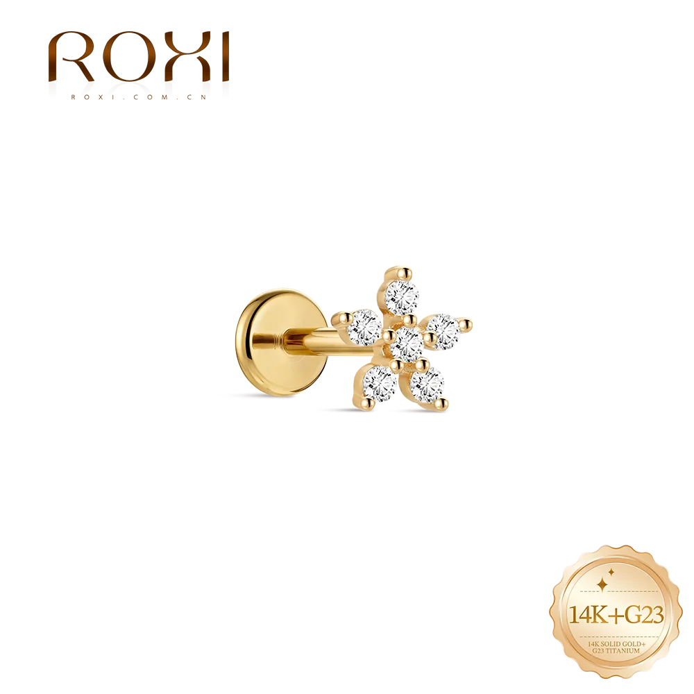 ROXI 1PC 14K Solid Gold Classic Minimalist Flower CZ Piercing Cartilage Stud Casual Party Wedding Ear Jewelry
ROXI 1PC 14K Solid Gold Classic Minimalist Flower CZ Piercing Cartilage Stud Casual Party Wedding Ear Jewelry