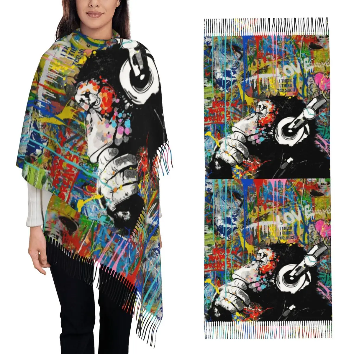 Обезьяна-мислитель Бэнкси, городской современный уличный шарф, шарфы с кисточками, женские теплые шали и накидки, длинная осенне-зимняя шаль, накидка 
Обезьяна-мислитель Бэнкси, городской современный уличный шарф, шарфы с кисточками, женские теплые шали и накидки, длинная осенне-зимняя шаль, накидка
