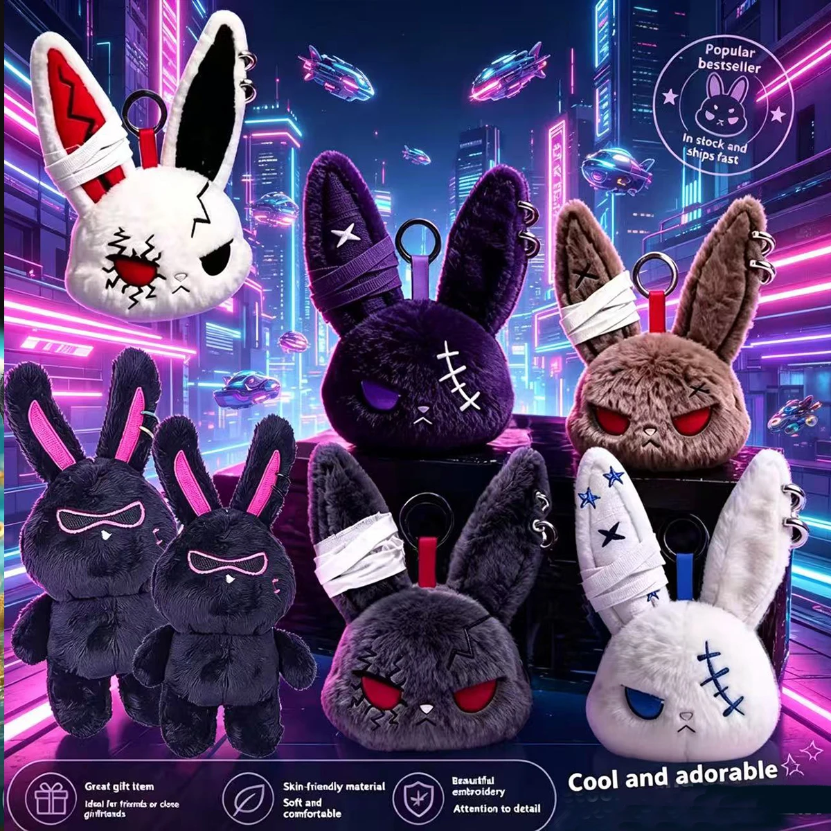 Punk Gothic Bunny Plush Keychain - Creepy Cute Grunge Aesthetic Rabbit Bag Charm, Y2K Alternative Style Stuffed Animal Keyring
Punk Gothic Bunny Plush Keychain - Creepy Cute Grunge Aesthetic Rabbit Bag Charm, Y2K Alternative Style Stuffed Animal Keyring