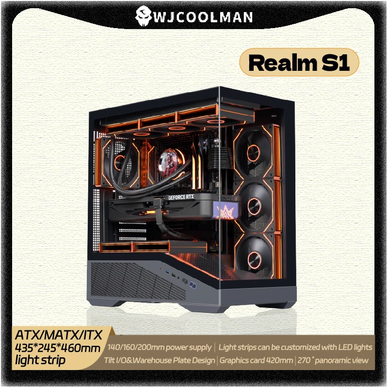 WJCOOLMAN Realm S1 ATX/MATX Light Strip PC Case Sea View Room Tilted warehouse board 360 Water Cooler Desktop Computer Chassis
WJCOOLMAN Realm S1 ATX/MATX Light Strip PC Case Sea View Room Tilted warehouse board 360 Water Cooler Desktop Computer Chassis