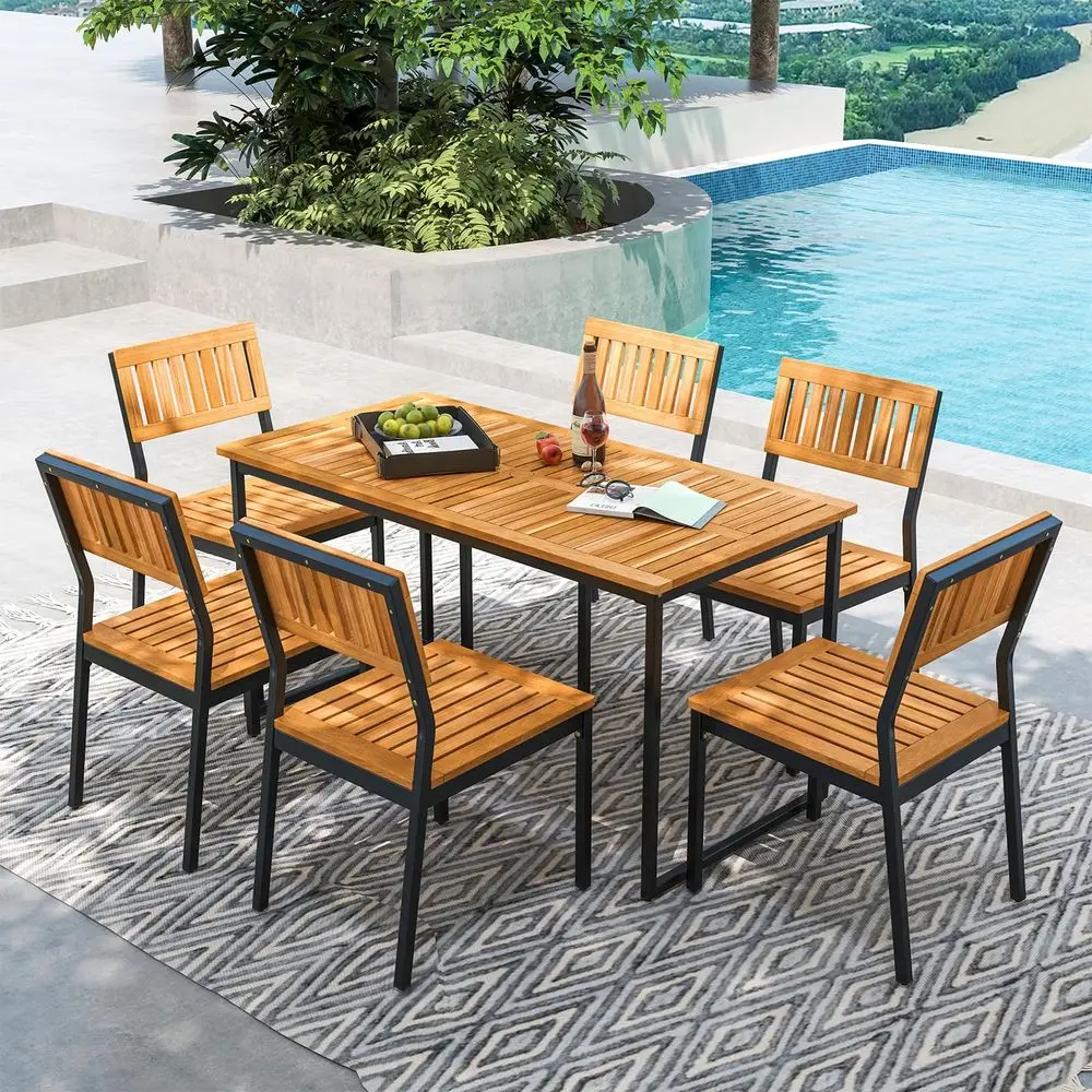 7 Piece Outdoor Dining Set for 6, Acacia Wood Rectangular Dining Table amp 6 Armless Chairs w Metal Frame, Umbrella Hole, Farmh
7 Piece Outdoor Dining Set for 6, Acacia Wood Rectangular Dining Table amp 6 Armless Chairs w Metal Frame, Umbrella Hole, Farmh