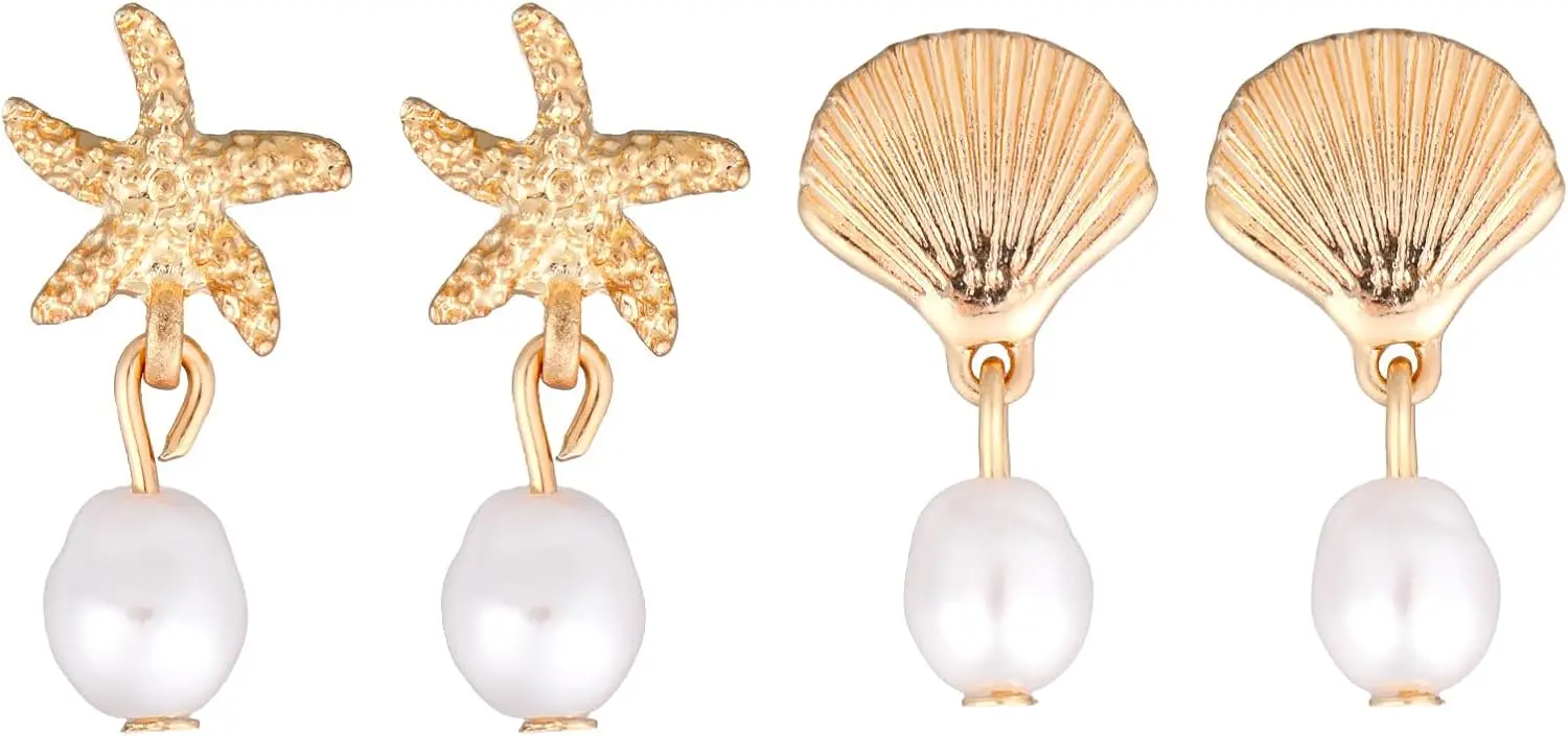 Gold Seashell Pearl Dangle Earrings, Ocean-Themed Beach Jewelry for Women, Summer Vacation Fashion Accessory
Gold Seashell Pearl Dangle Earrings, Ocean-Themed Beach Jewelry for Women, Summer Vacation Fashion Accessory