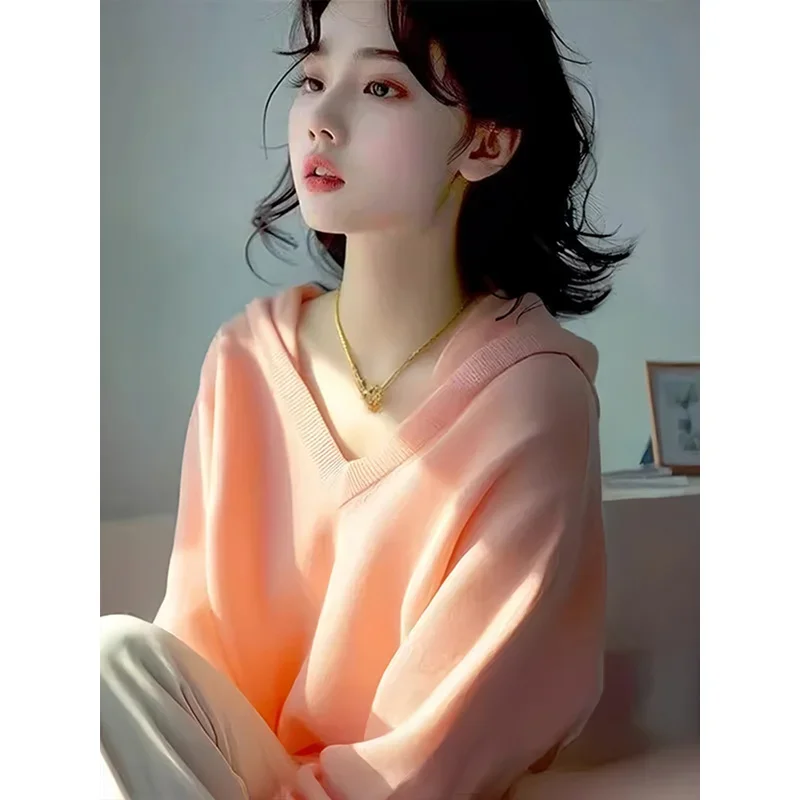 Women Clothing Hooded Knitted Pullovers Spring New Solid Sweet Sweaters Fashion Casual Loose Lazy Style Pullovers
Women Clothing Hooded Knitted Pullovers Spring New Solid Sweet Sweaters Fashion Casual Loose Lazy Style Pullovers