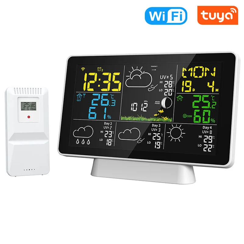 Умные часы Tuya с Wi-Fi, 4-дневная Метеостанция для прогноза погоды, беспроводной термометр, гигрометр с цветным ЖК-экраном
Умные часы Tuya с Wi-Fi, 4-дневная Метеостанция для прогноза погоды, беспроводной термометр, гигрометр с цветным ЖК-экраном