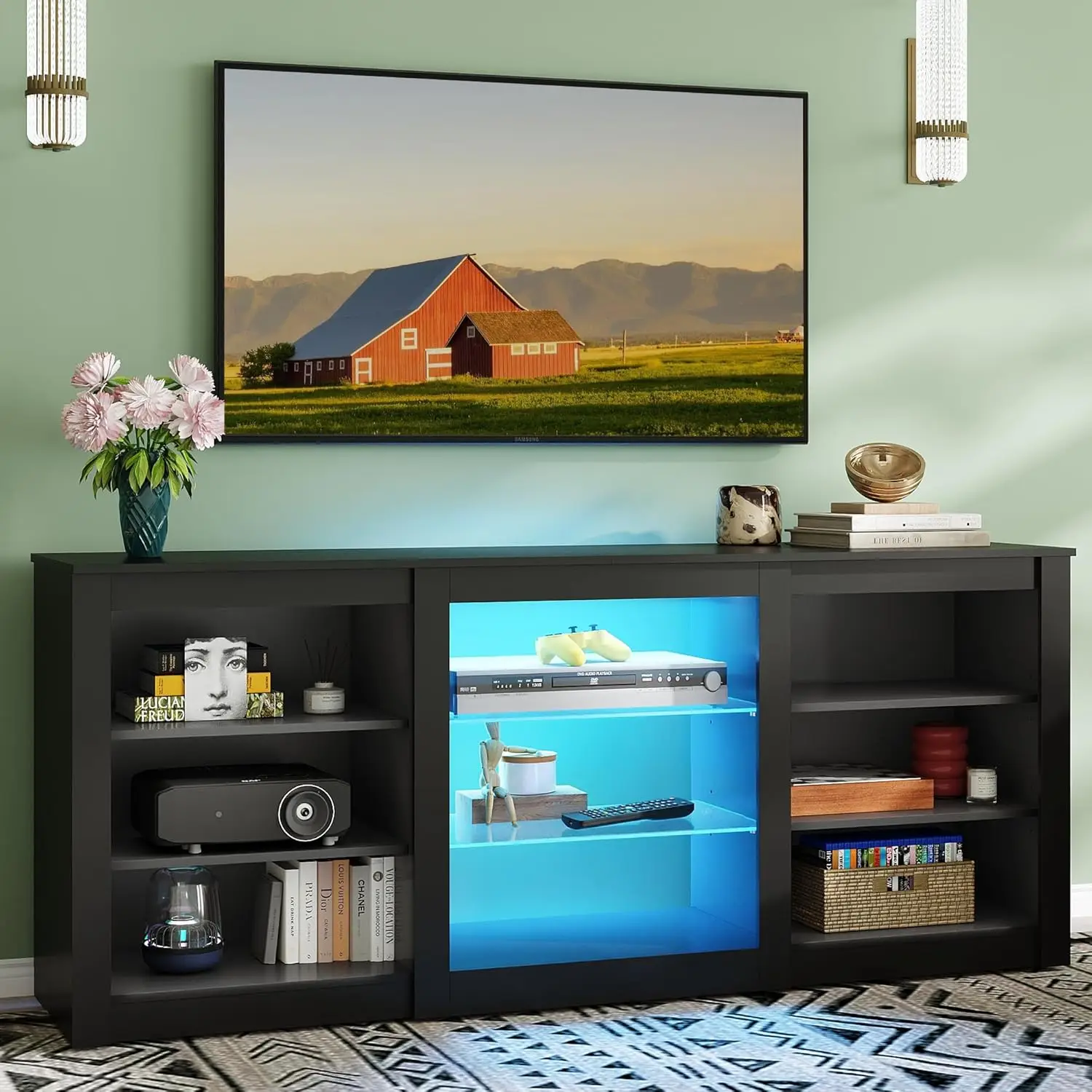 Modern TV Stand Adjustable Shelves RGB LED Media Console 65 Inch Living Room Gaming, Custom
Modern TV Stand Adjustable Shelves RGB LED Media Console 65 Inch Living Room Gaming, Custom