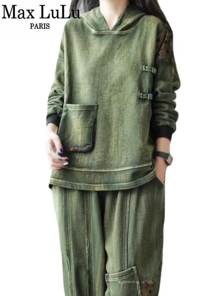 Max LuLu 2023 Chinese Womens Fashion Two Pieces Sets Vintage Suits Loose Hooded Tops Classic Casual Pants Luxury Cotton Outfits
Max LuLu 2023 Chinese Womens Fashion Two Pieces Sets Vintage Suits Loose Hooded Tops Classic Casual Pants Luxury Cotton Outfits
